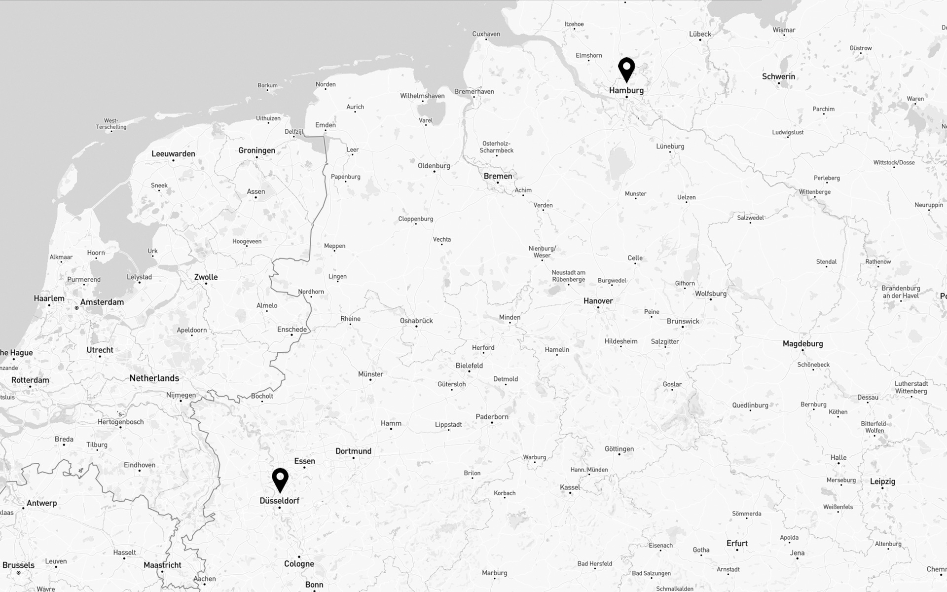Karte: bkp Standorte Düsseldorf und Hamburg