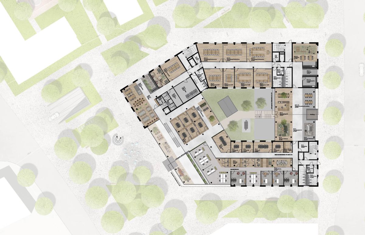 Büroplanung für den Neubau der Sparkasse Marburg | Grundriss des 1. OG