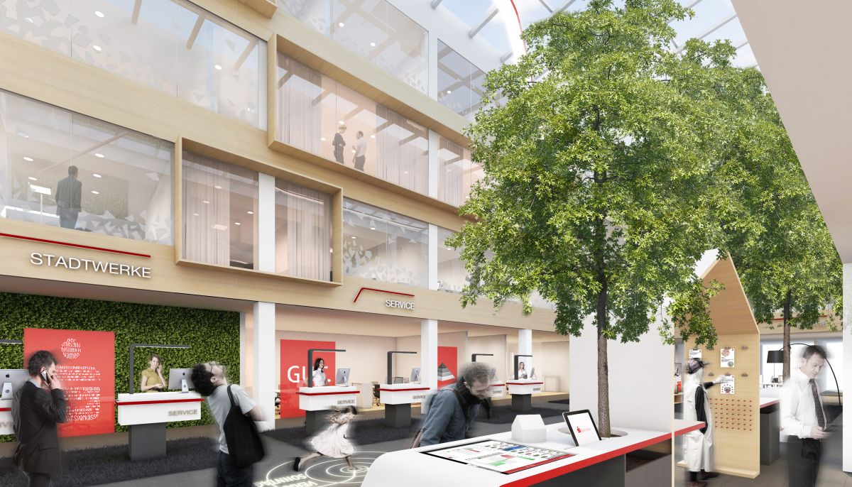 Verwaltungszentrum der Sparkasse Iserlohn: Helligkeit, Offenheit & Freundlichkeit nimmt Kunden in Empfang